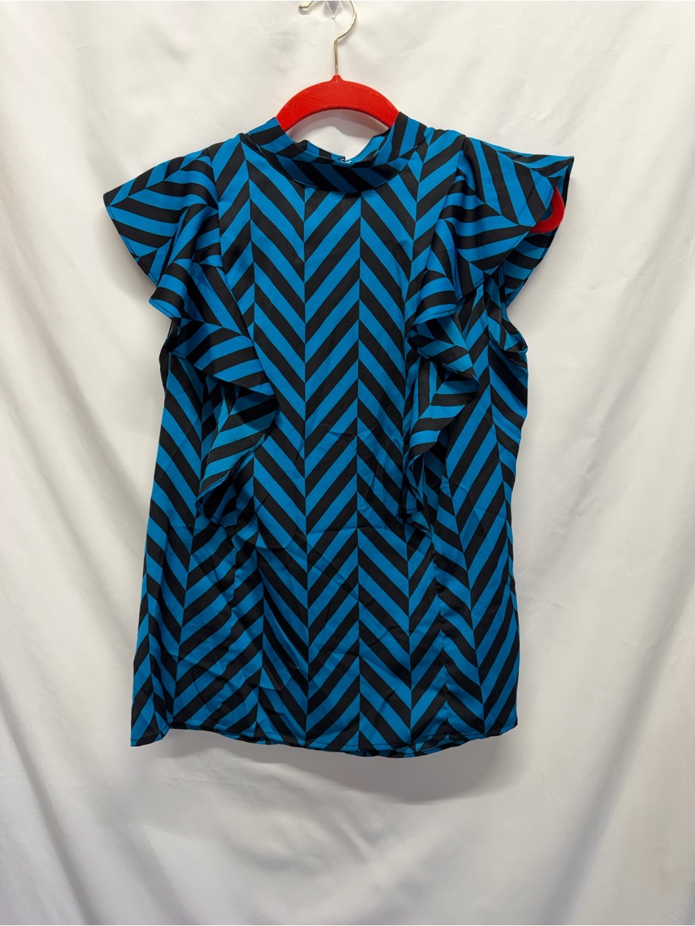 Worthington Blue and Black Geometric Chevron Women’s Blouse Size M